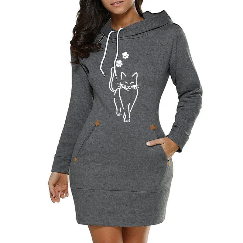 Casual Hooded Dress With Irregular Collar For Stylish Women