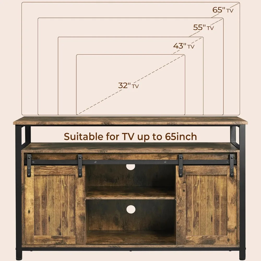 Farmhouse Style TV Stand With Storage And Sliding Doors