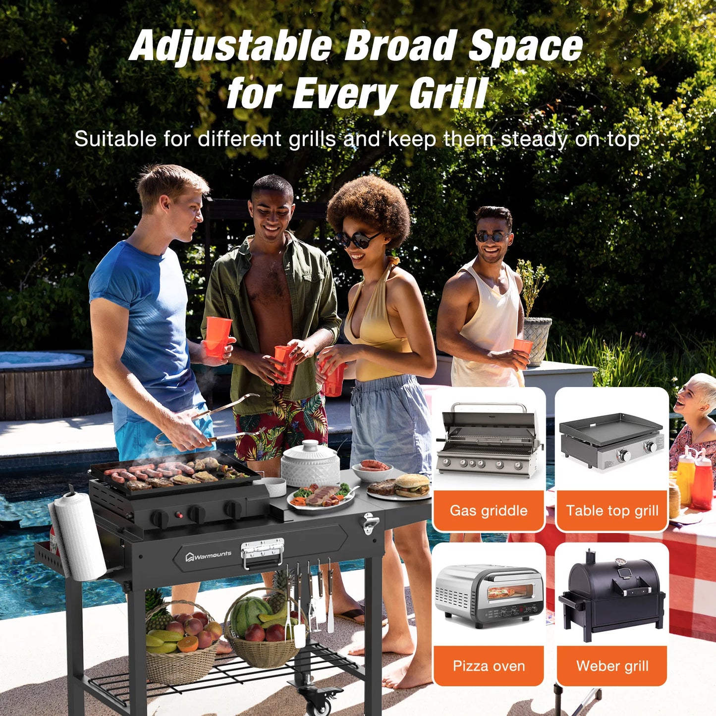 Portable BBQ Cart Table for Outdoor Garden Picnic Camping
