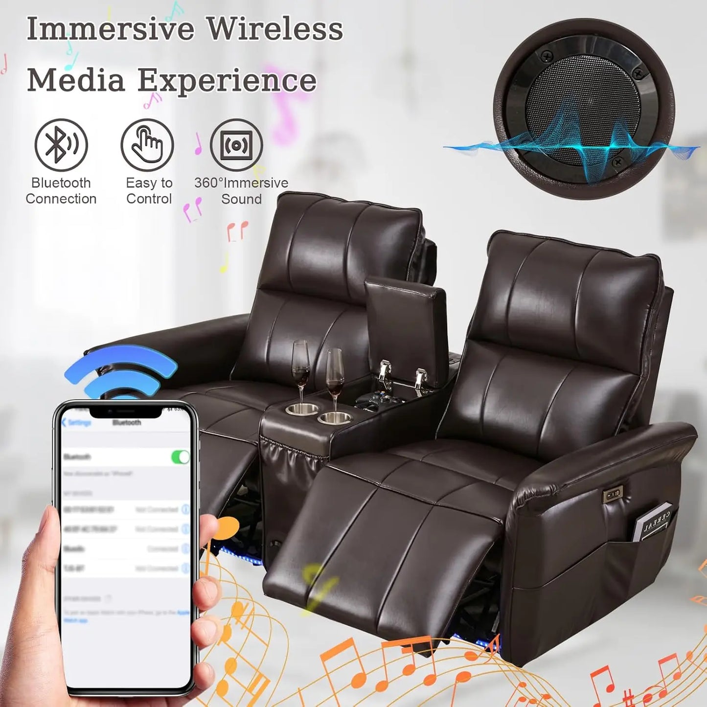 Electric Power Reclining Loveseat Sofa with Cup Holders