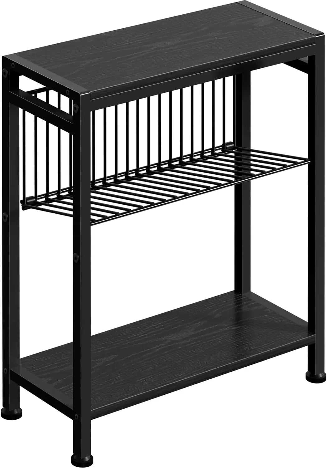 Small Side Table for Small Space 3 Tier Narrow End Table with Magazine Holder Slim Nightstand and Couch Table