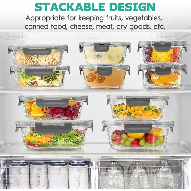 34pcs Glass Food Storage Containers With Lids Set Leak Proof