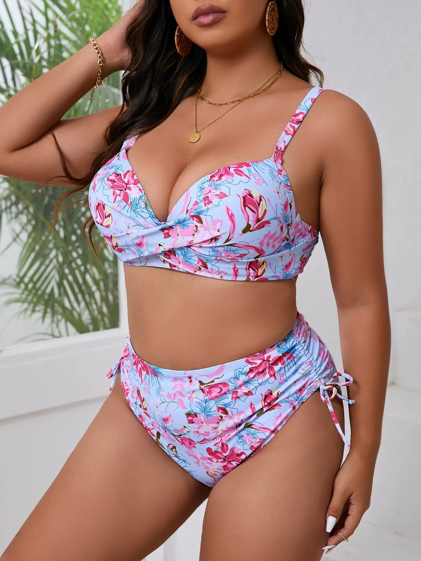 Floral Print Plus Size Two Piece Swimsuit Bikini Set