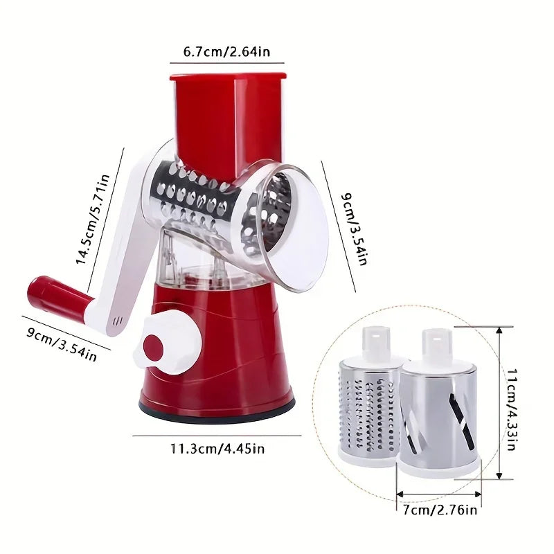 Vegetable Cutter and Slicer Manual Kitchen Cheese Chopper with 3 Sharp Drums