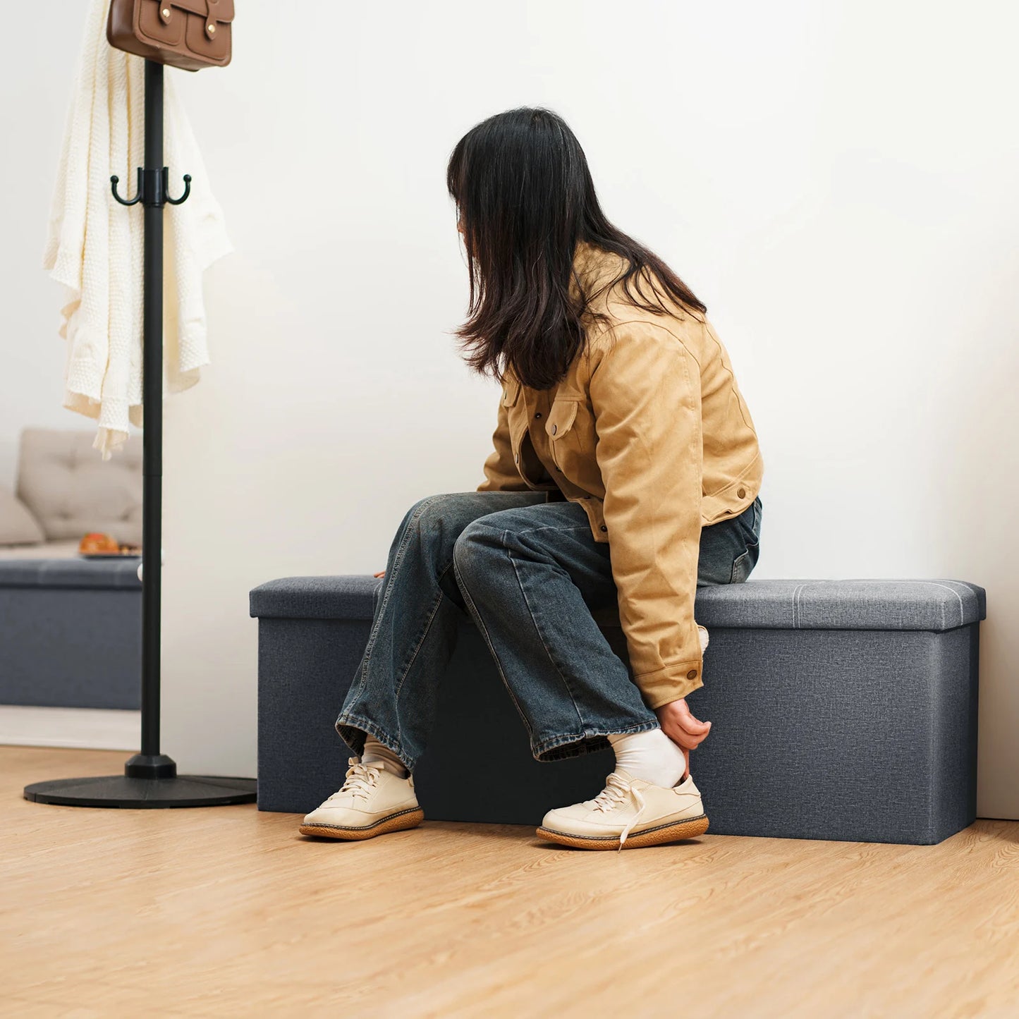 Hommpa Storage Ottoman Bench With Divider And Foot Stool