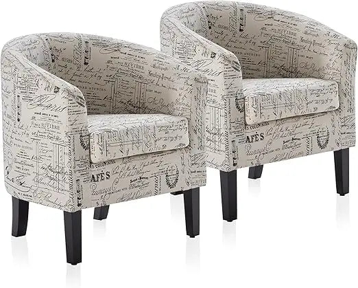 Linen Round Accent Barrel Chairs Set of Two