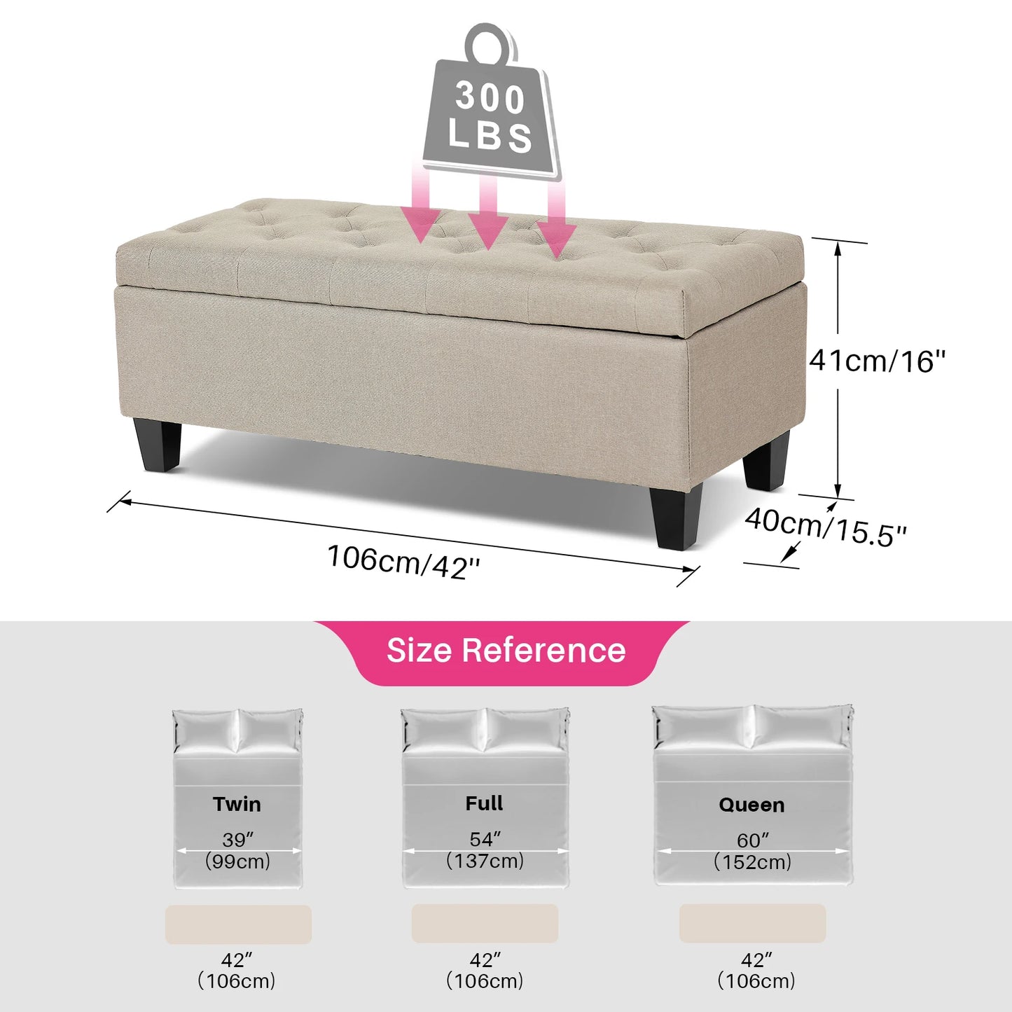 Redlife Storage Ottoman Bench Tufted Lid And Safety Hinge