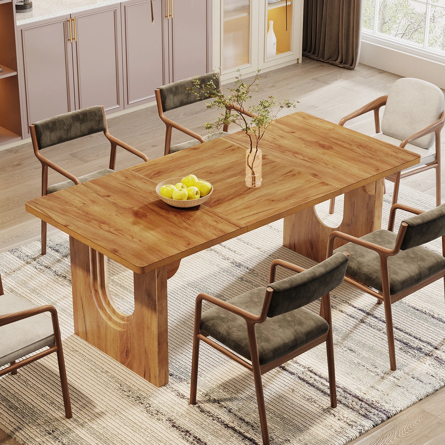 Tribesigns Modern Dining Table With Wood Pedestal Base