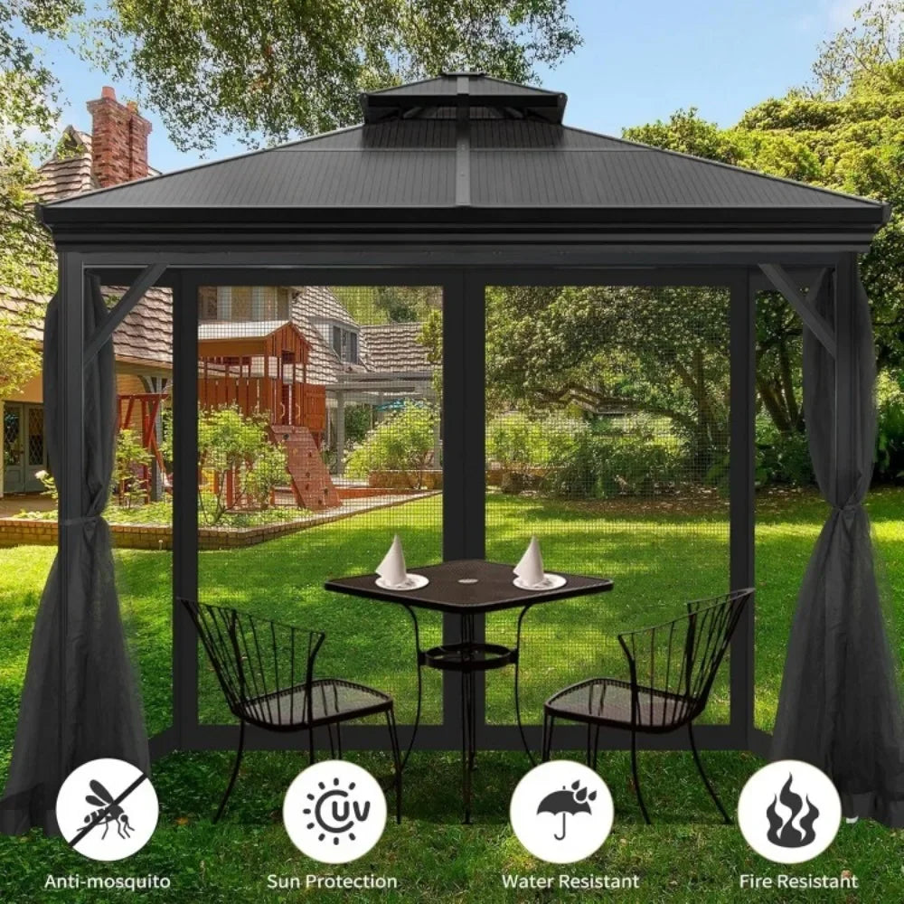 10 Foot by 12 Foot Outdoor Mesh Netting Screen 4 Panel Sidewall with Zipper Universal Replacement Mosquito Netting