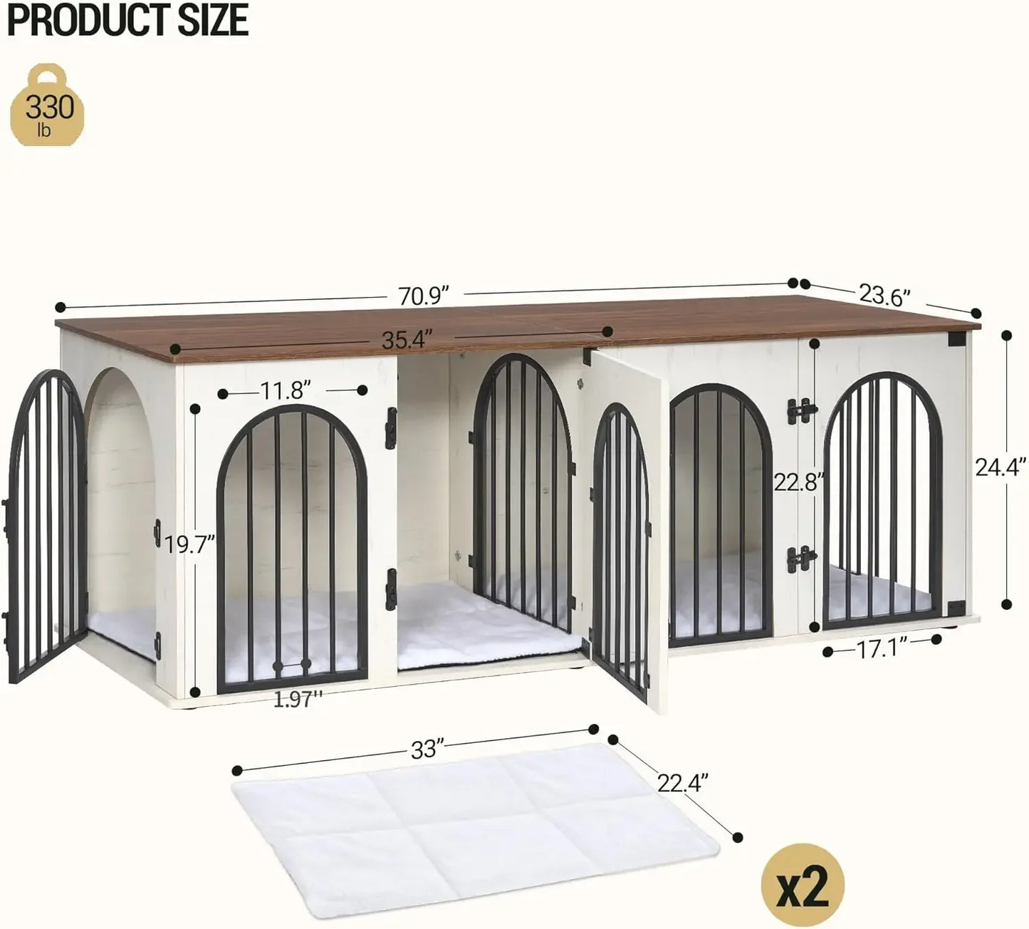 Stylish Dog Crate Furniture with Divider and Side Table