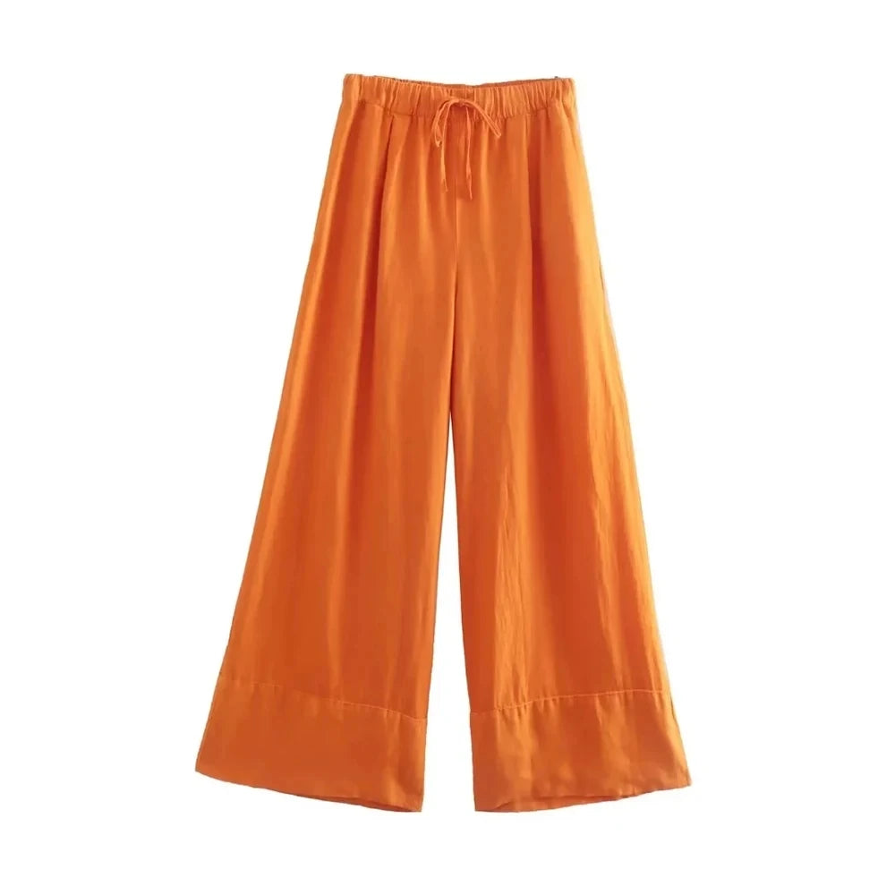 TRZA Women Vintage Wide Leg Linen Pants with Side Pockets