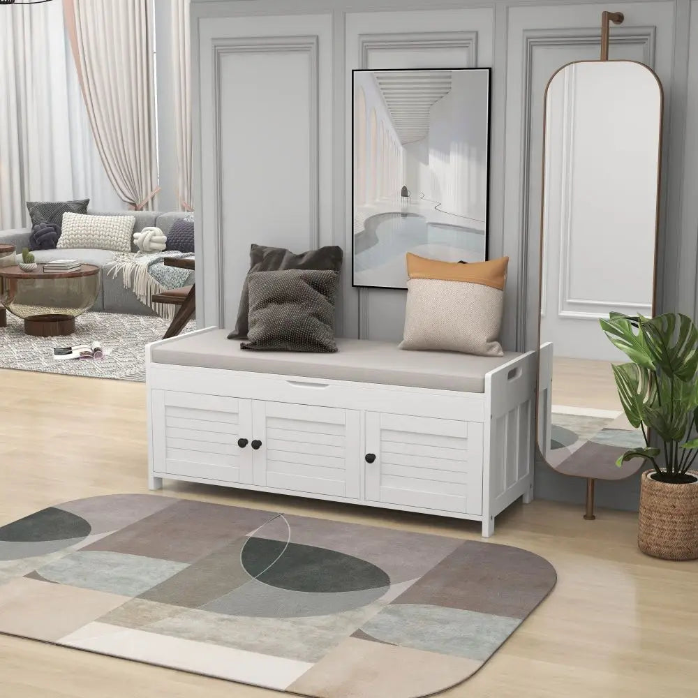 Stylish Storage Bench with Removable Cushion and Hidden Compartments