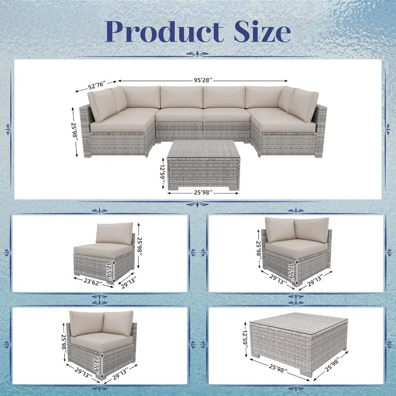 KIGOTY Patio Furniture Set 7 Pieces Outdoor Sectional Sofa All Weather PE Rattan Modular Sofa