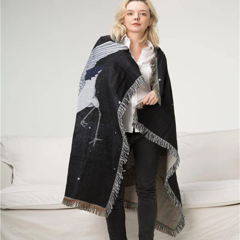 Textile City Ins Red Crowned Crane Retro Throw Blanket Ukiyo-e Auspicious Clouds Tapestry Heavy Quality Backrest Towel