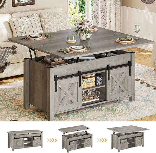 Lift Top Coffee Table 4 in 1 Multi Function Convertible Coffee Tables with Storage and Hidden Compartment Farmhouse Design