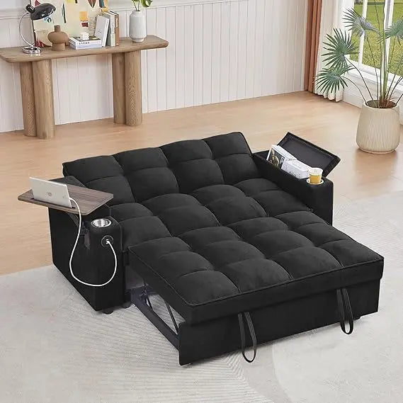 Modern 3-in-1 Convertible Sofa Bed with Swivel Side Table