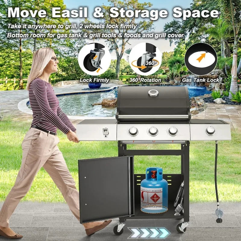 MELLCOM 3 Burner Propane Gas Grill with Cast Iron Grates