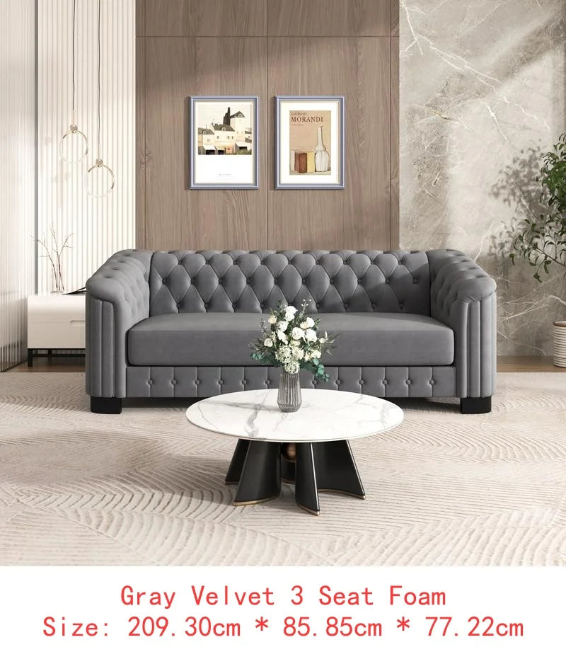 CN Sichuan VelvetUpholsteredSofaSetWithRubberWoodLegs PremiumGrade LuxuriousCraftsmanship EngineeredForDurability