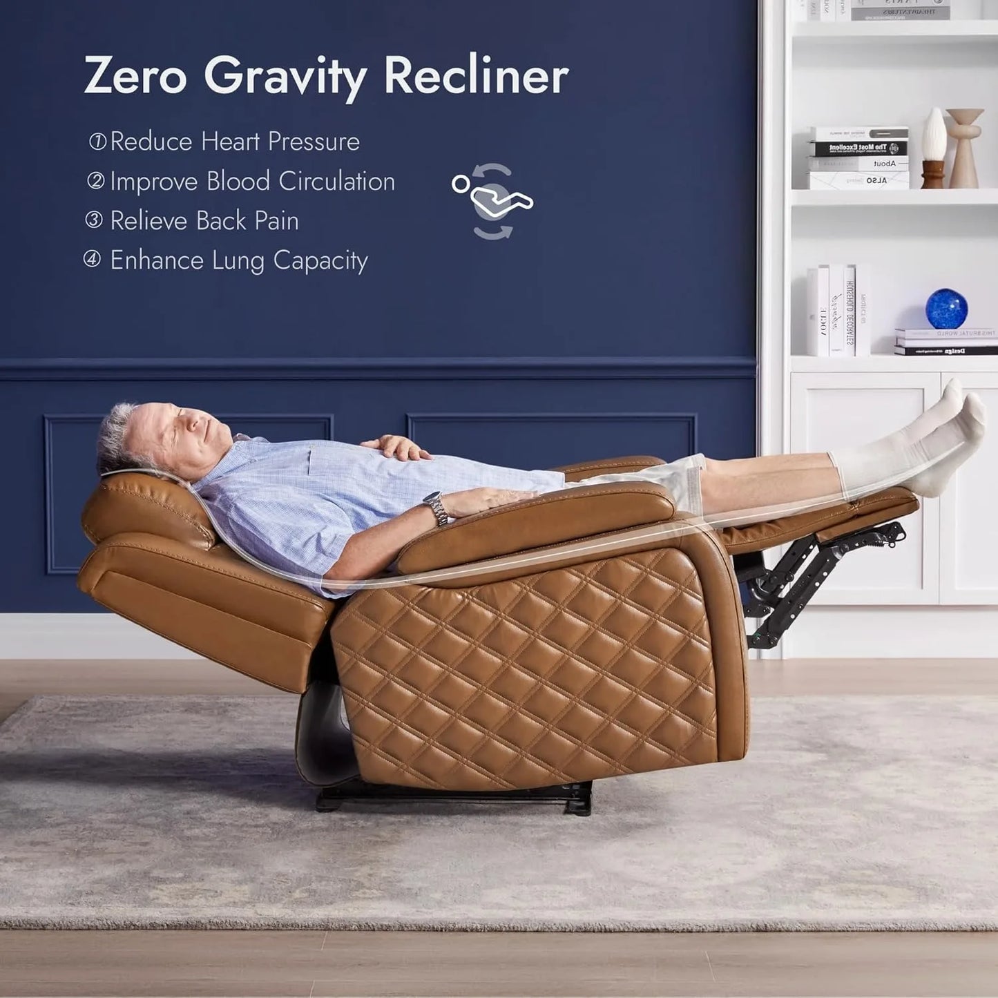 HUANZHUANG Genuine Leather Power Recliner With Power Headrest