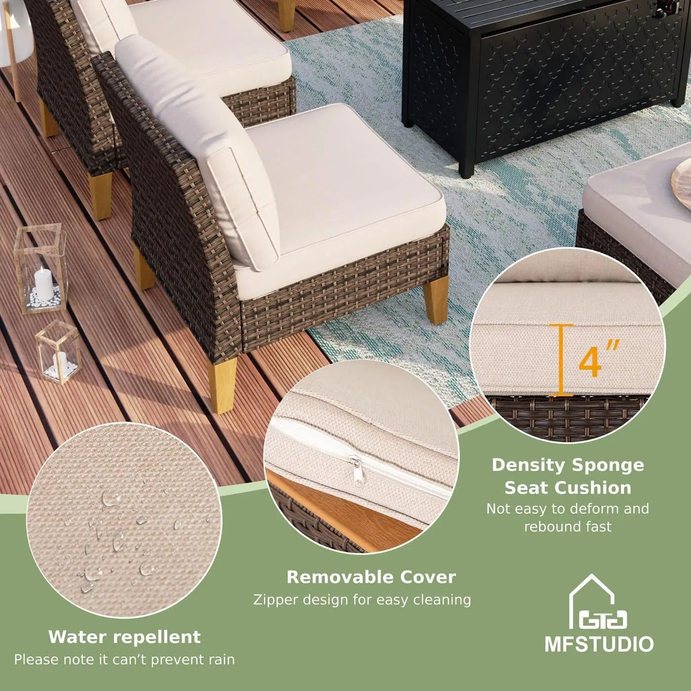 9 Piece Wicker Patio Furniture Set with 56 Inch Fire Pit Table All Weather PE Rattan Patio Sectional Sofa Conversation Set