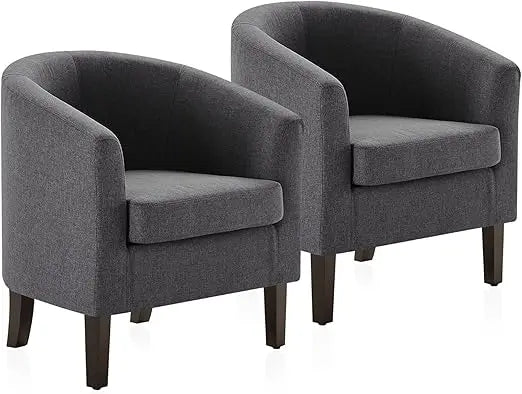 Linen Round Accent Barrel Chairs Set of Two