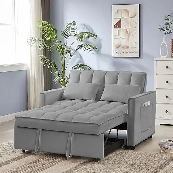 Modern 3-in-1 Convertible Sofa Bed with Swivel Side Table