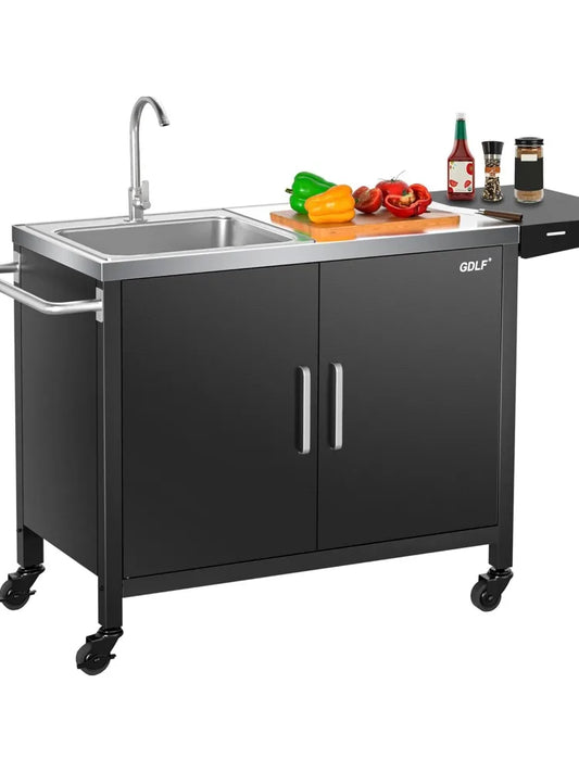 Outdoor Grill Table With Sink Metal Grill Cart Outdoor Kitchen Island With Stainless Steel Sink 57 Inch By 21.65 Inch