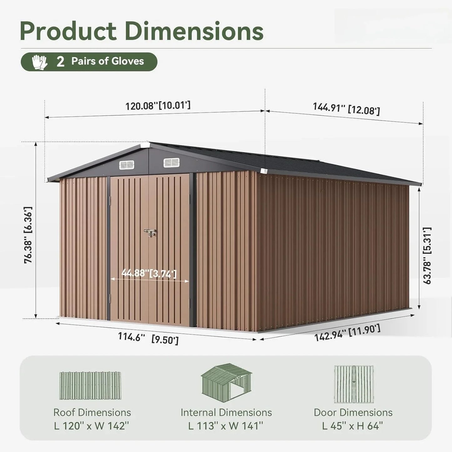 XMSJ Outdoor Storage Shed Double Hinged Door Lockable Roof