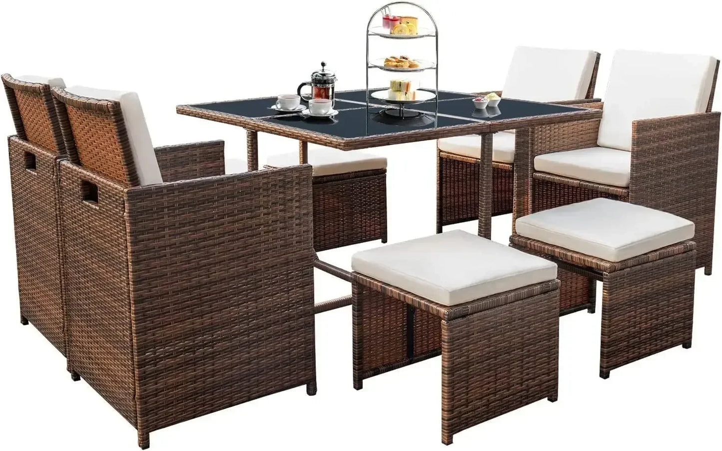 XMSJ 9 Pieces Patio Dining Sets Outdoor Cushioned Seating