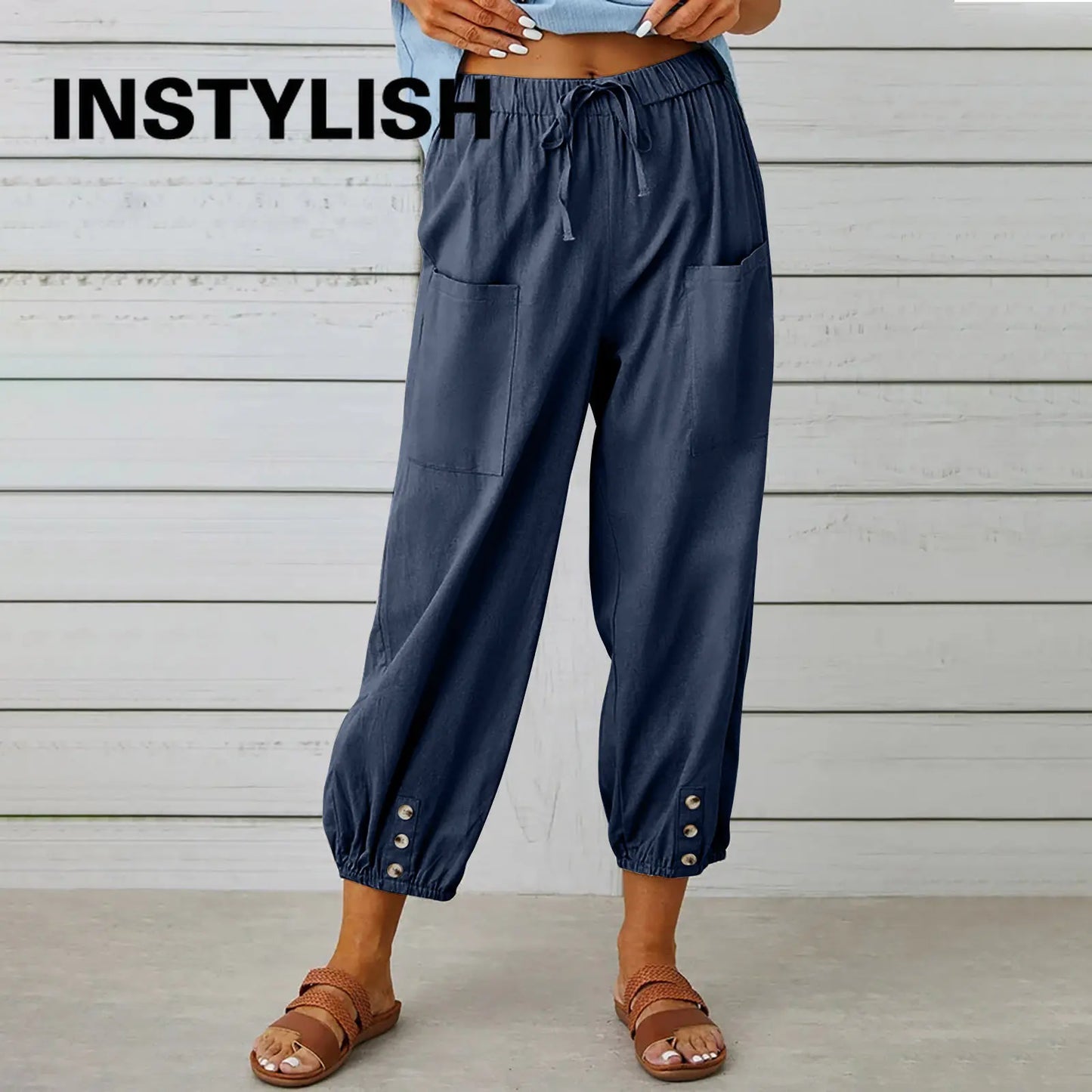 Women’s Loose Fit Cotton Linen Wide Leg Trousers for Comfort