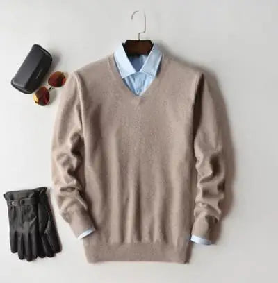 Mens V Neck Pullover Sweater Knit Cotton Wool Blend