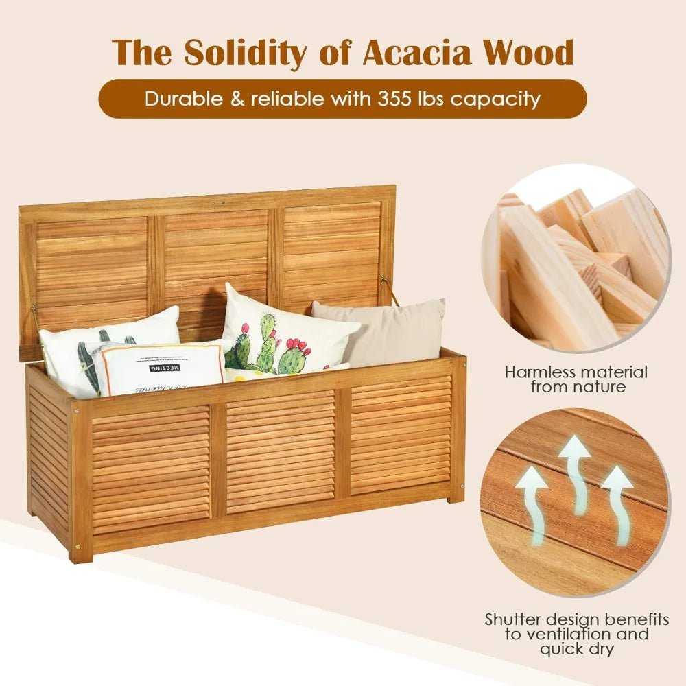 Acacia Wood Deck Box for Outdoor Storage and Organization