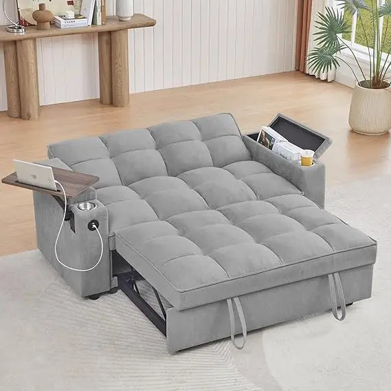 Modern 3-in-1 Convertible Sofa Bed with Swivel Side Table