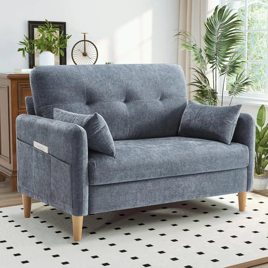 Comfy Chenille Loveseat Sofa with Removable Cushions and Pillows
