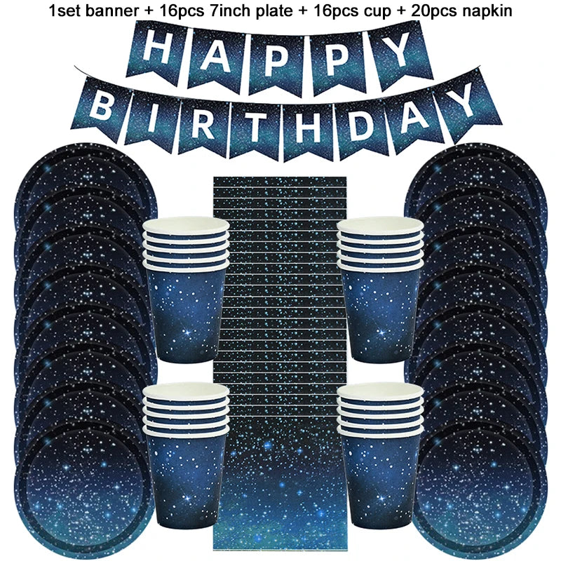 Galaxy Party Disposable Tableware Set for Outer Space Celebrations