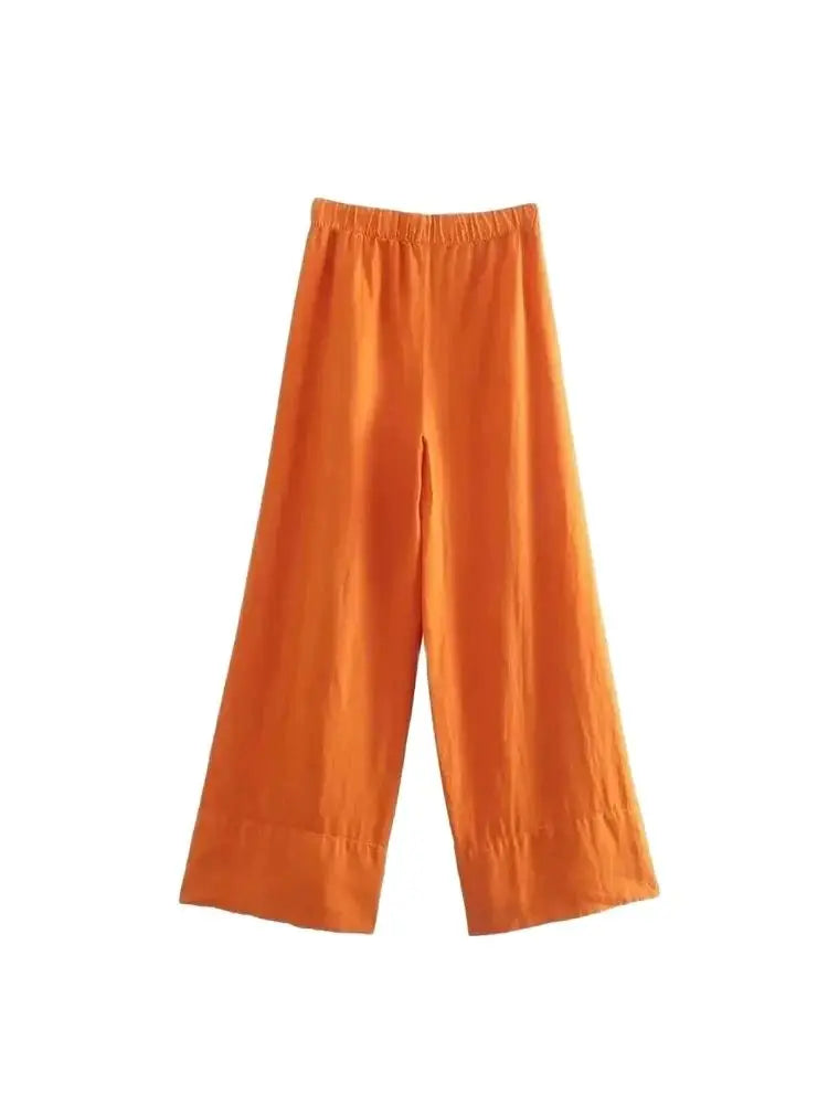 TRZA Women Vintage Wide Leg Linen Pants with Side Pockets
