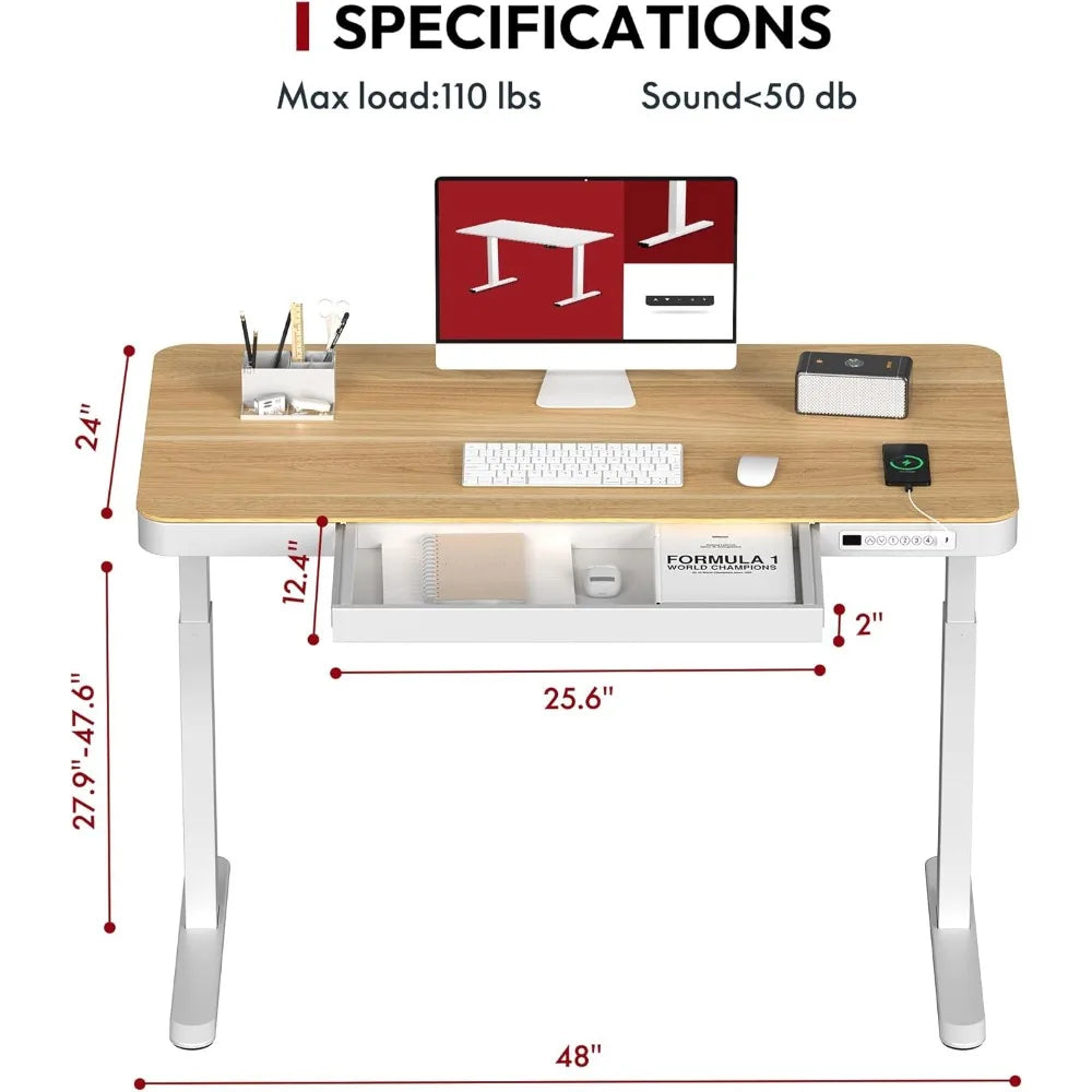 Electric Adjustable Standing Desk with Storage and USB Ports