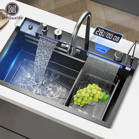MYQualife 304 Stainless Steel Waterfall Kitchen Sink Faucet