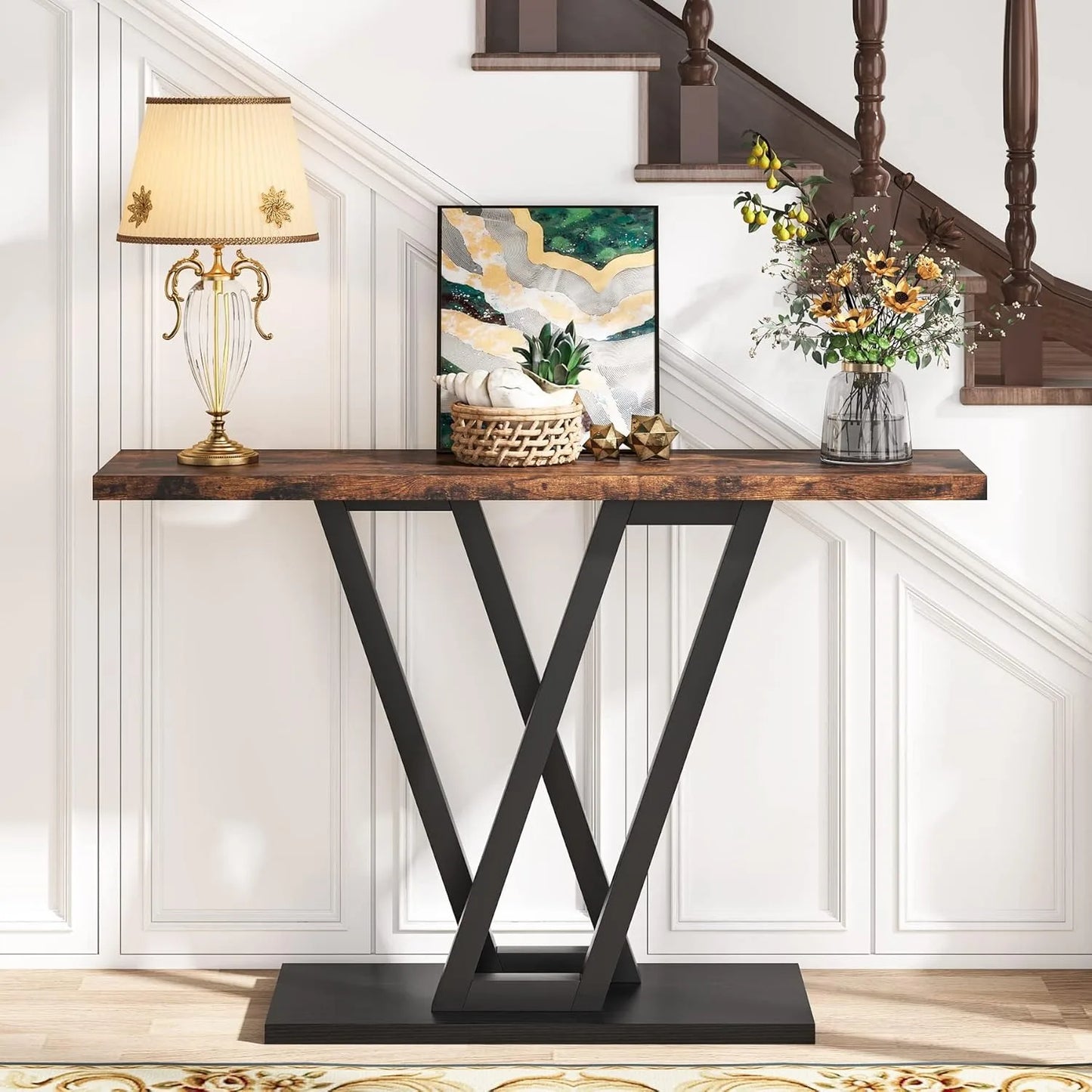 Little Tree Industrial Console Table For Entryway Hallway
