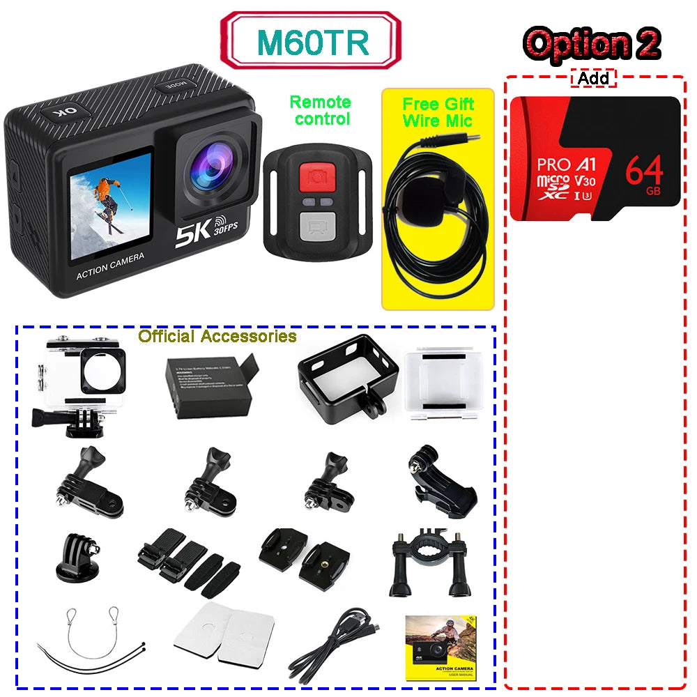 5K Action Camera with Dual Screen and Waterproof Design