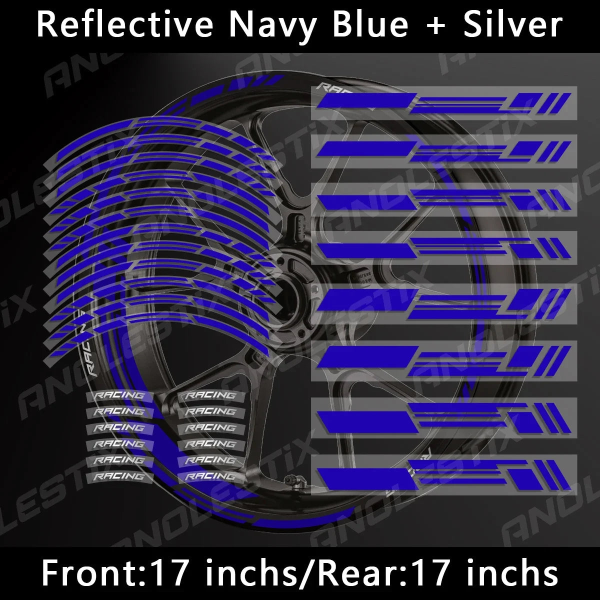 AnoleStix Reflective Motorcycle Wheel Stickers Rim Decal Kit