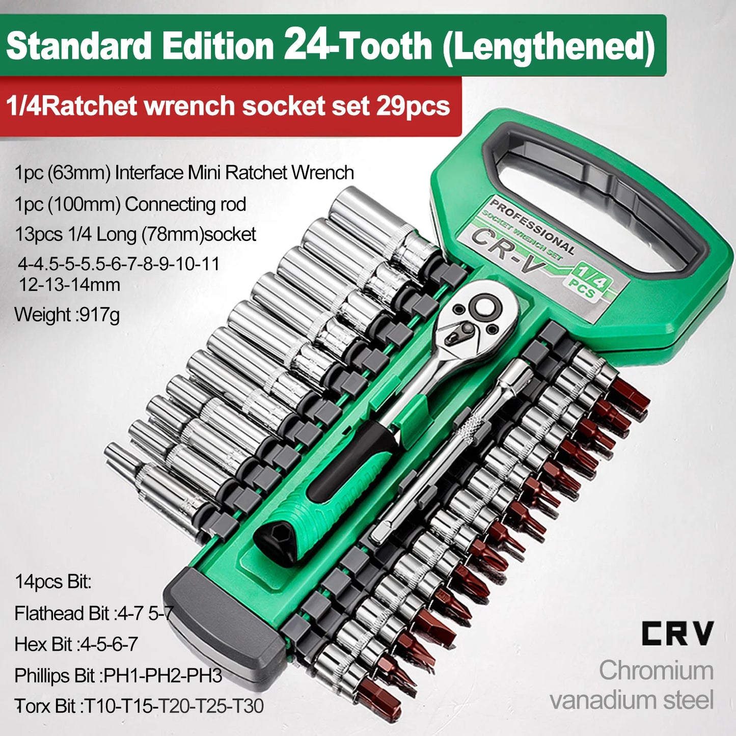 Ratchet Socket Wrench Set With Quick Release Reversible Handle