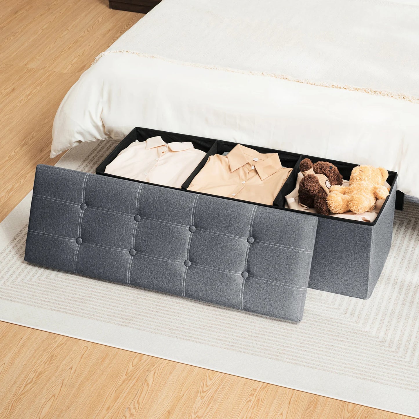 Hommpa Storage Ottoman Bench With Divider And Foot Stool