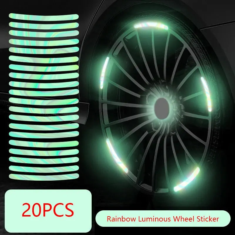 20 Pieces Car Tire Rim Reflective Stickers Night Safety Warning Strip Motorcycle Bike Auto Wheel Hub Reflector Decals