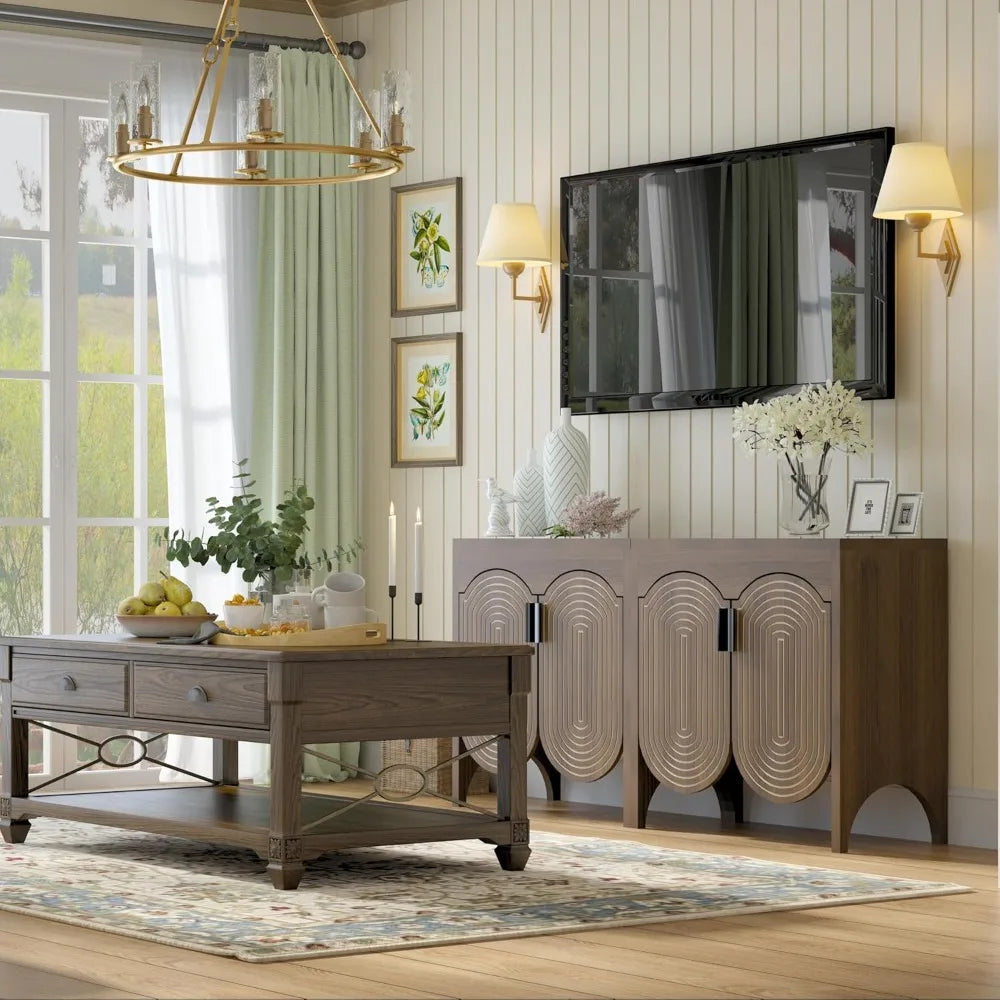 General Use Fluted Sideboard Cabinet With Adjustable Shelves