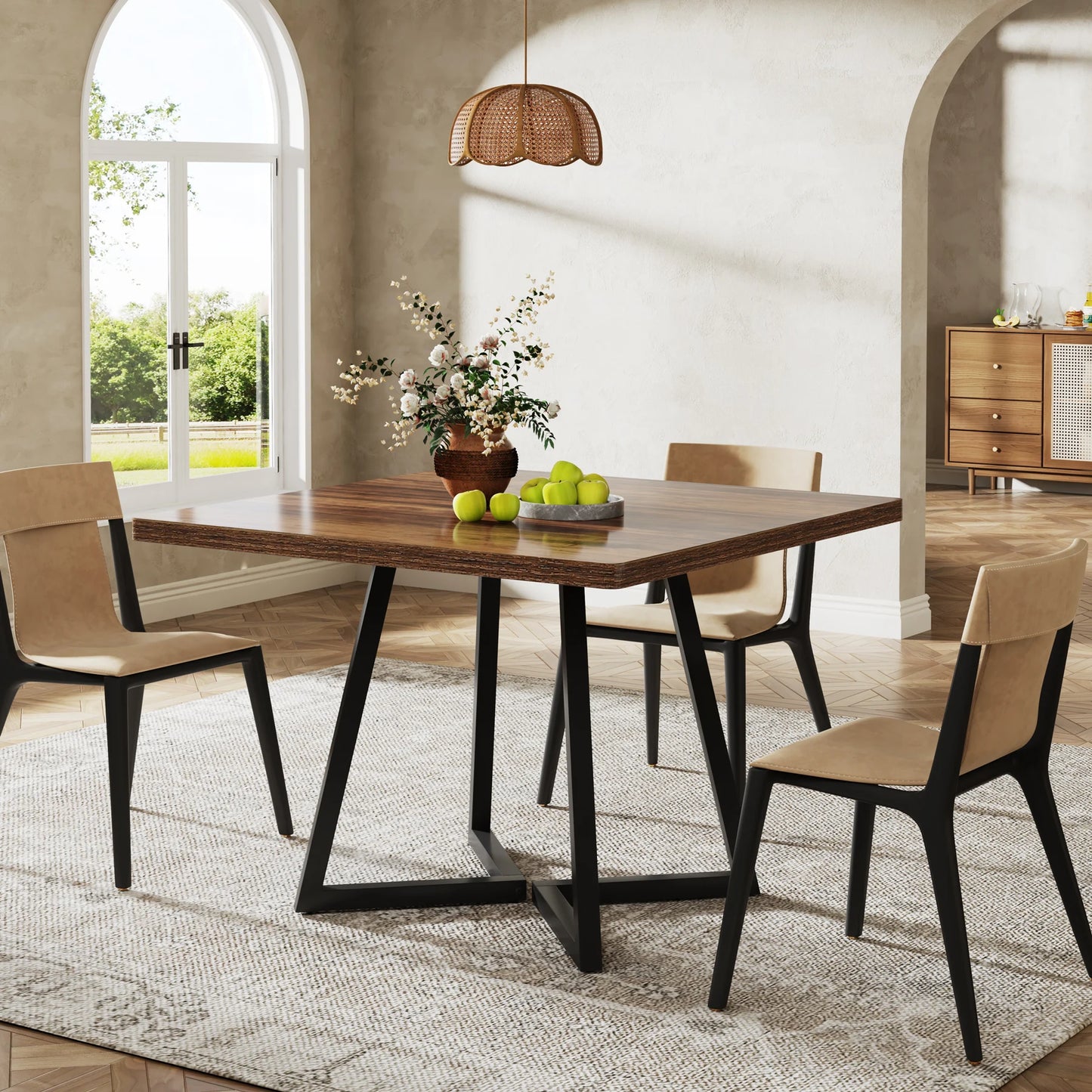 Tribesigns Square Dining Table For Four Industrial Wood