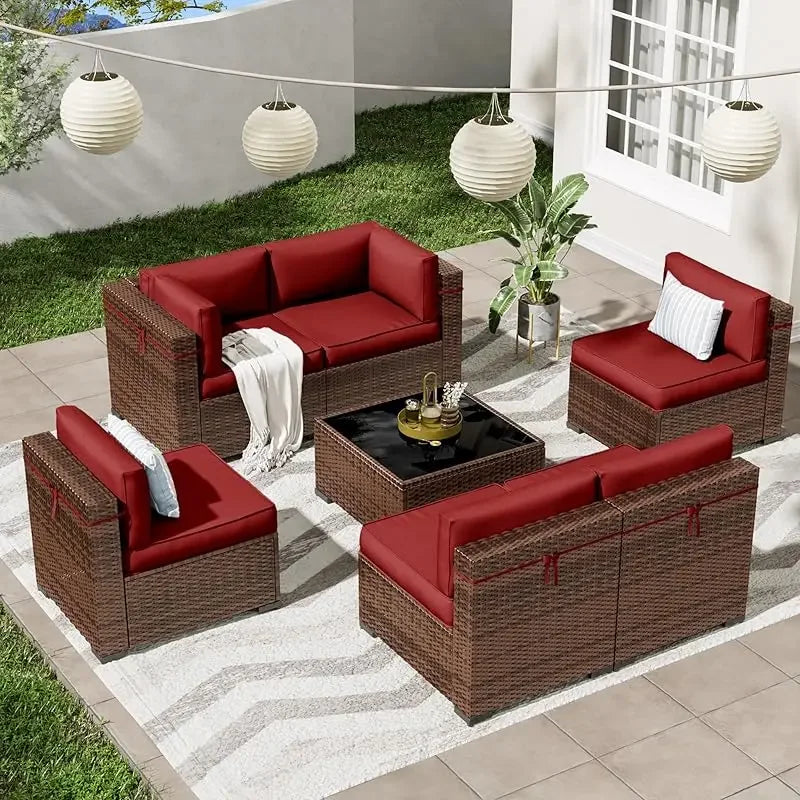 Modular 7-Piece Patio Conversation Set with Coffee Table