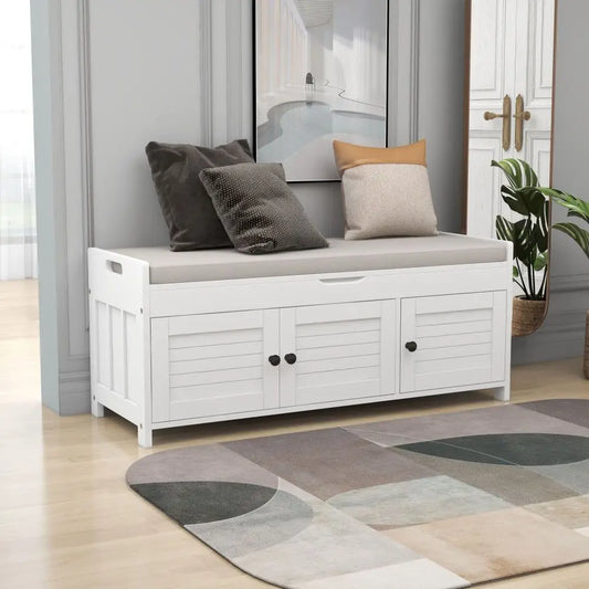 Stylish Storage Bench with Removable Cushion and Hidden Compartments