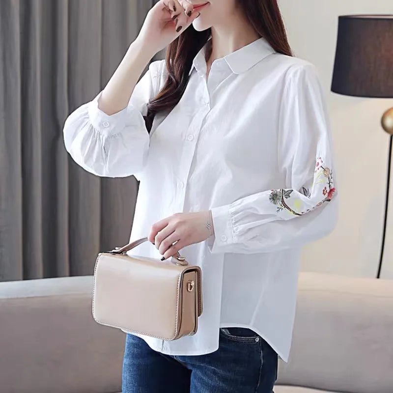 GuangdongChoice Women Embroidered Summer Polo Neck Shirt