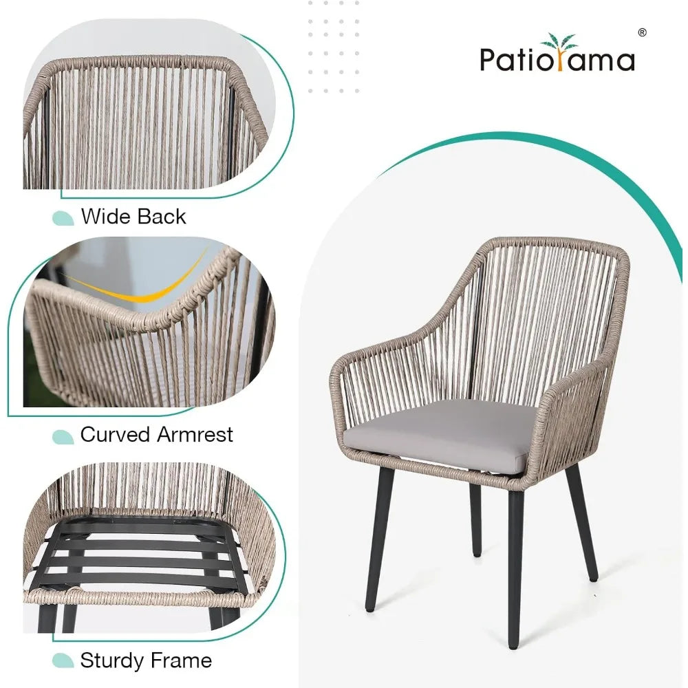 Modern Outdoor Dining Chairs Set of Two Woven Rope Rattan